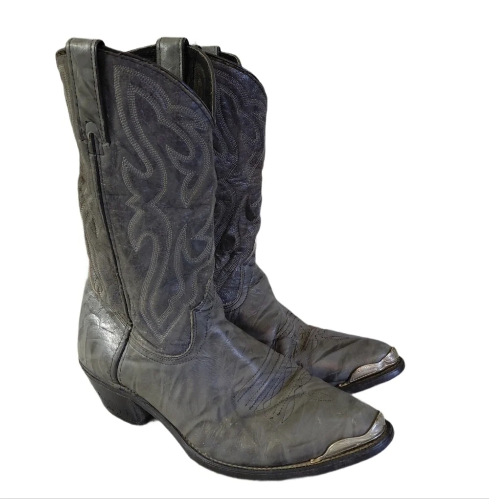 TEXAS Cowboy Boots Men's Gray Leather Western Boots Size 10 M